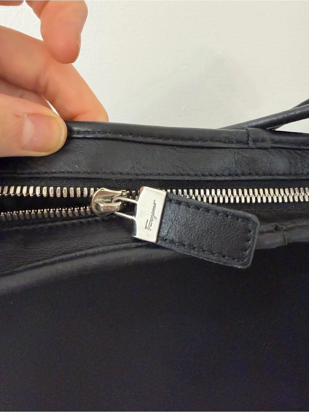 Salvatore Ferragamo Black Nylon Gancini Shoulder Bag Leather Trim Italy